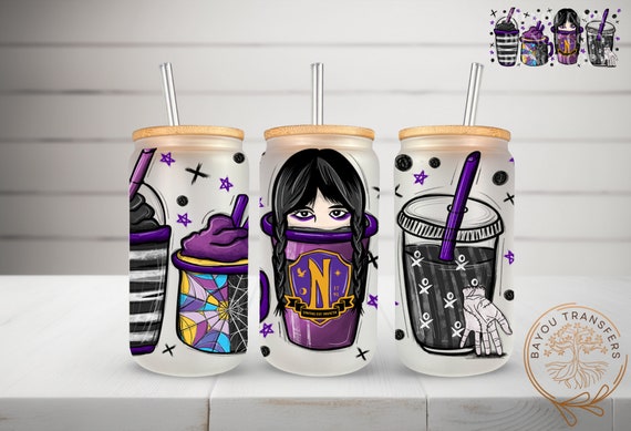 UV DTF Wednesday | Cup Wrap | 16oz Libbey Glass Can | UVDTF Cup Wrap |  Coffee Cup Wrap | Cup Wrap | Spooky Cup Wrap | Ready to Ship