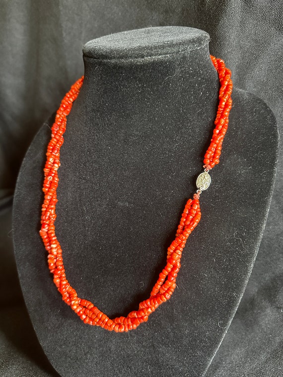 Coral Necklace Twisted 3-Strand of Vintage Natural