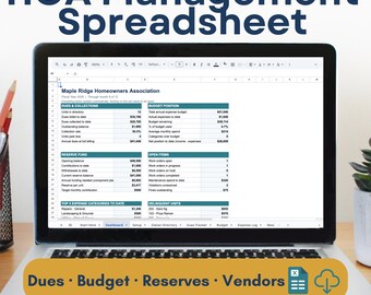 HOA Management Spreadsheet | Dues, Budget, Reserves, Violations (Excel/Google Sheets)