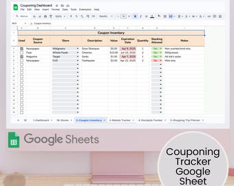 Couponing Google Sheet, Extreme Couponing Spreadsheet, Couponing Organization Spread Sheet, Couponing Template, Money Saving Tracker