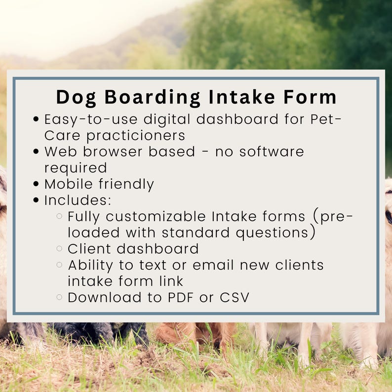 Digital Dog Boarding Intake Form | Pet Sitter Client Questionnaire ...