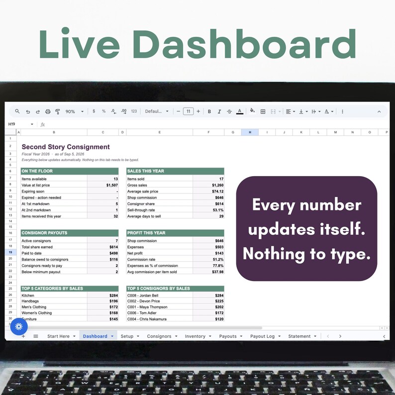 Consignment Shop Tracker | Inventory, Splits, Payouts (Excel/Google Sheets) imagen 2