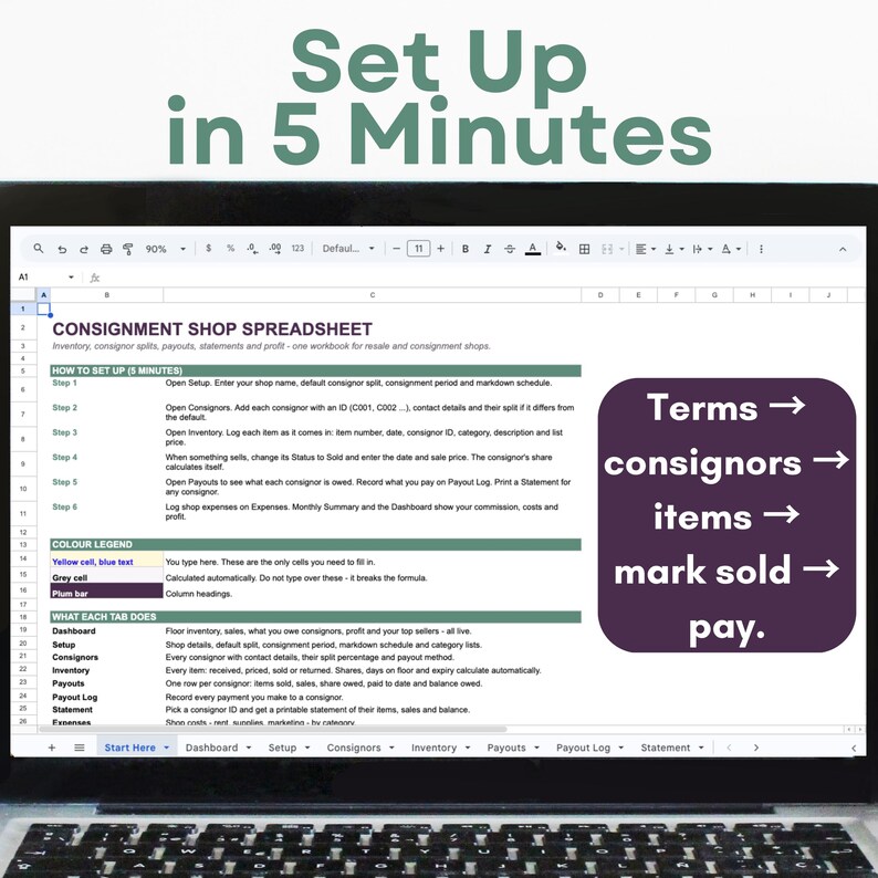 Consignment Shop Tracker | Inventory, Splits, Payouts (Excel/Google Sheets) imagen 6