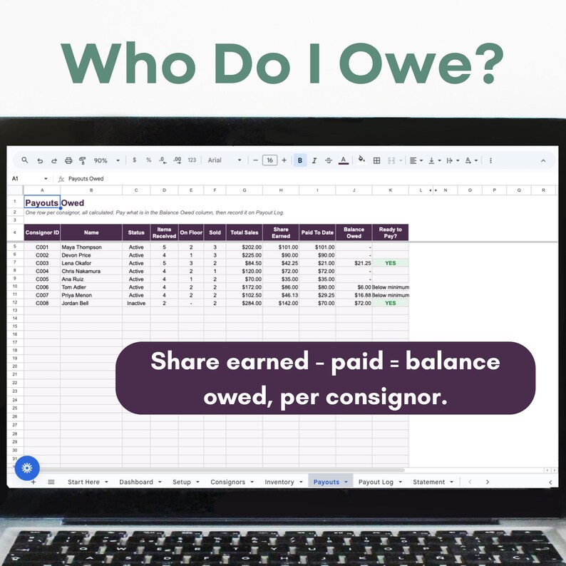 Consignment Shop Tracker | Inventory, Splits, Payouts (Excel/Google Sheets) imagen 3