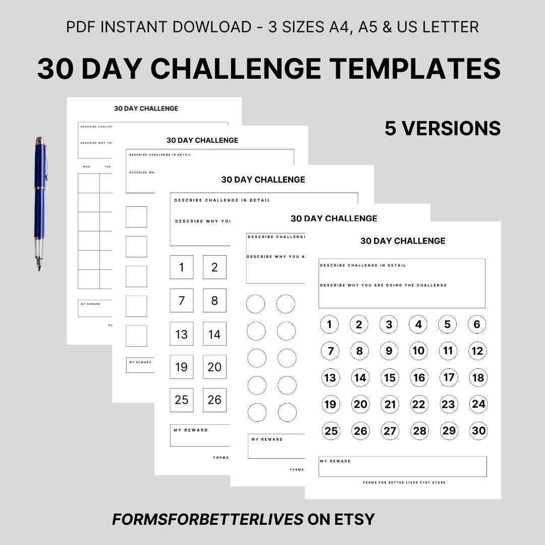30 Day Challenge Template 5 Versions and 3 Print Sizes. Etsy 30 Day Challenge Template 5 Versions and 3 Print Sizes. Etsy
