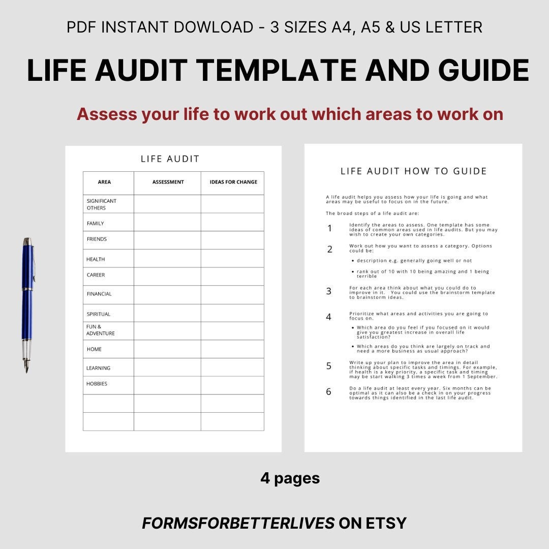 Life Audit Template With How to Guide. Assess Your Life to Work Out ...