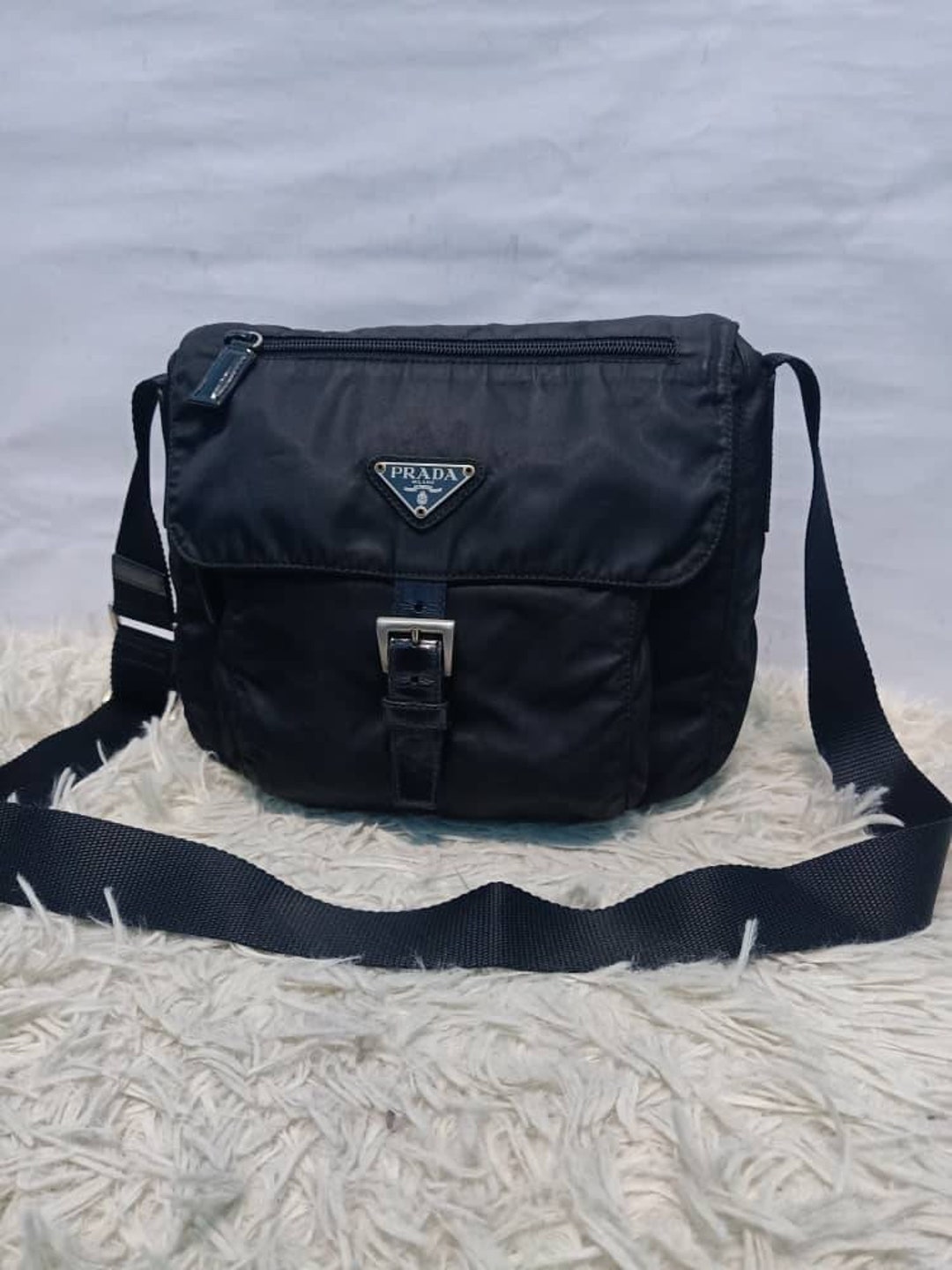 Prada Tessuto Nylon Sport Black Messenger Crossbody Bag 