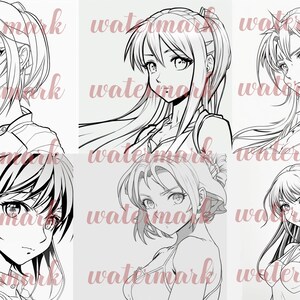 20 Anime Gray-scale Coloring Pages, Anime Girls Illustration, Instant Download PDF - Digital File Coloring Book