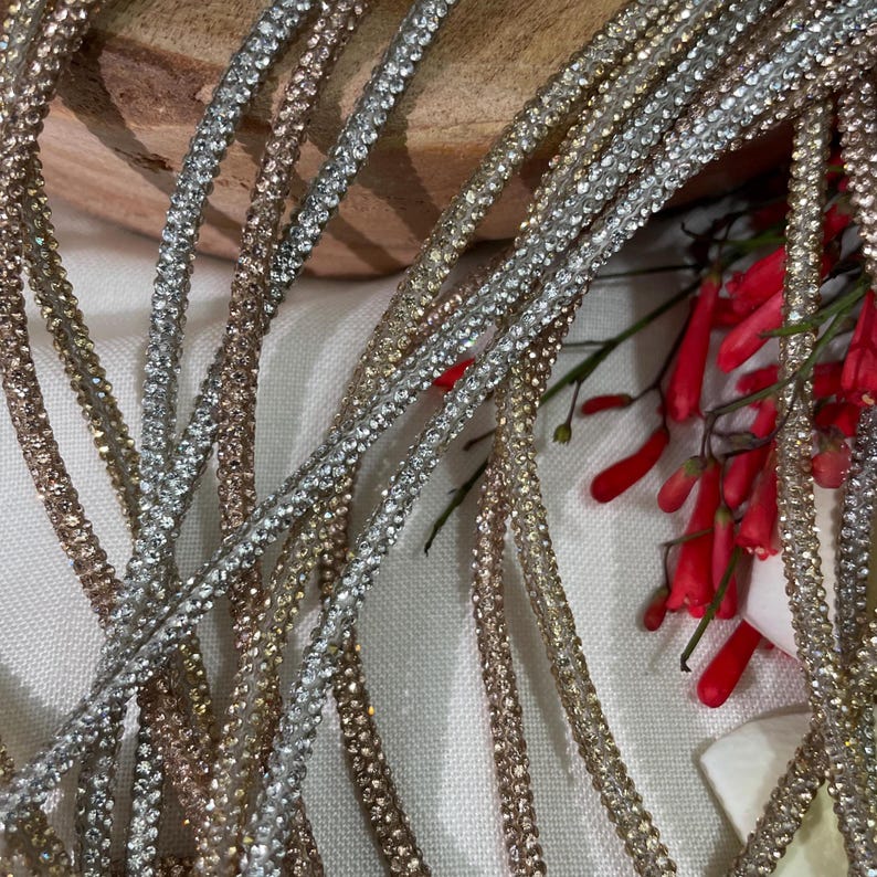 5mm Rhinestone Cord Trim, Sparkly Crystal Rope Chain, Bridal Sewing ...