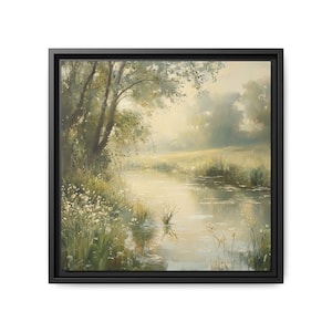 Landscape Wall Art, Landscape Print, Vintage Wall Art, Farmhouse Decor, Livingroom Wall Art, Pond Art, Framed Canvas, Canvas Wall Art
