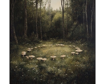 Poster, Fairycore Art, Fairy Grunge, Fairy Ring, Mushroom Forest Art, Forest Art, Enchanted Forest Art, Dark Cottagecore, Whimsigoth Decor