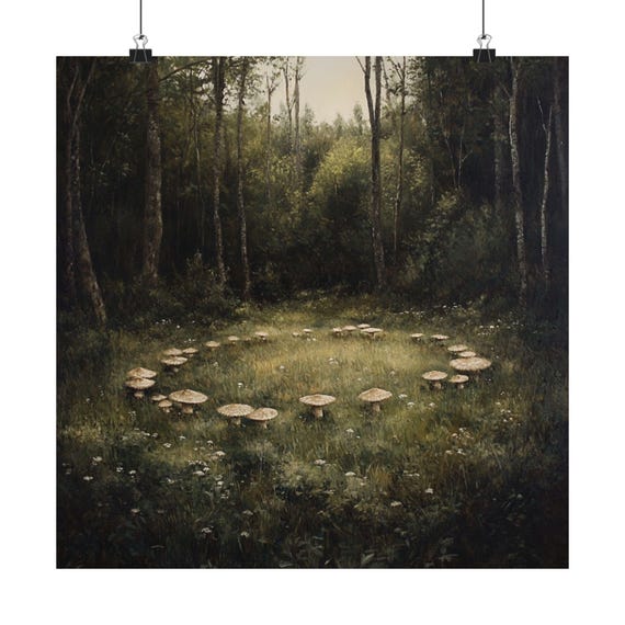 Poster, Fairycore Art, Fairy Grunge, Fairy Ring, Mushroom Forest Art, Forest Art, Enchanted Forest Art, Dark Cottagecore, Whimsigoth Decor