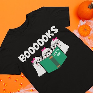 BOOOOKS GHOST FUNNY Halloween T Shirt Reading Librarian English Teacher TShirt Cute Ghosts Learning To Read Spells Youth Sizing