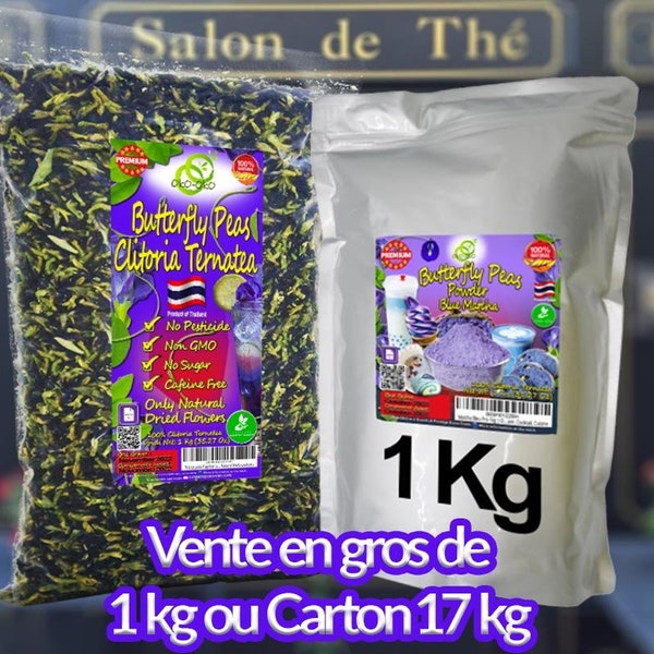 Thé Pois Papillon 1Kg | OkO-OkO -  Butterfly Pea Qualité Premium Clitoria Ternatea Fleur Entière Séchée Thaïlande Tisane, Infusion Thé Bleu