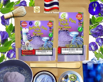 Polvo de guisante de mariposa | OkO-OkO - Flores de Clitoria Ternatea 100% pulverizadas, sin aditivos Colorante natural Matcha Blue Butterfly Pea