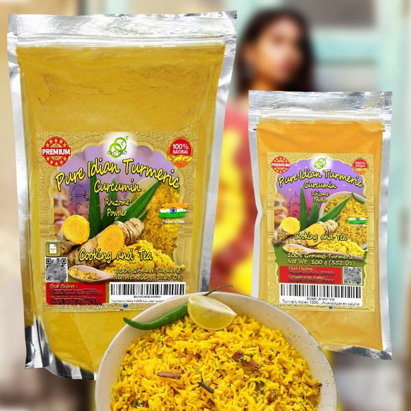 Indian Turmeric 100g | OkO-OkO 100% PURE Premium Turmeric No Salt, Blend or Additive Natural Rhizome Ground Powder Tea Kitchen Spice