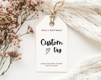 Minimalistische aangepaste gunsttags: sjabloon kalligrafie bruiloft en bedrijf (directe download)