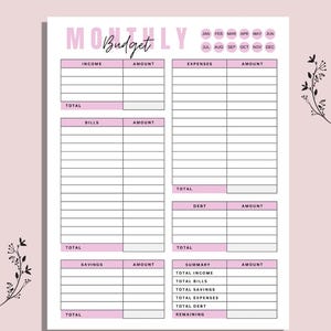 Monthly Budget Overview Printable: Finance Tracker (A4/A5/Letter) (Instant Download)