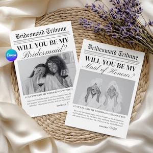 Editable Newspaper Bridesmaid Proposal Card, Will You Be My Bridesmaid or Maid of Honor, Bridal Ask Invitation, Printable Instant Download