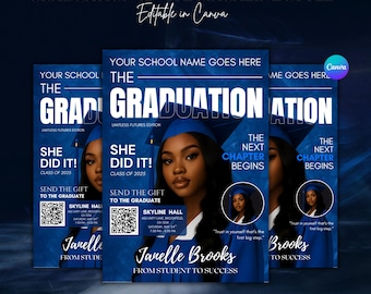 Editable Graduation Invitation: Magazine Style, Class of 2025 (Digital Download 5x7in Canva Template)
