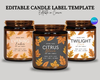 Editable Fall Candle Label Template: DIY Autumn Jar Sticker (Instant Download, 3x3in, 2.5x2.5in, 2x2in)