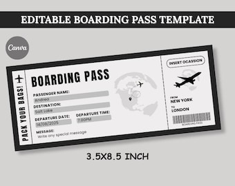 Editable Boarding Pass Template: DIY Printable Plane Ticket (Digital Download)