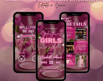 Editable Galentine's Girls Night Invitation: Retro Valentine's Party (Instant Download)