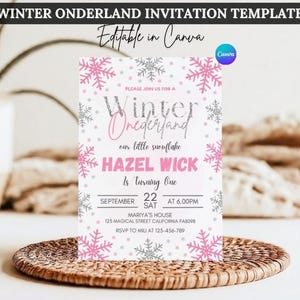 Invitación editable de Winter Onederland, invitación para fiesta de primer cumpleaños, tema de Winter Wonderland, descarga instantánea, imprimible y digital