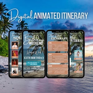 Editable Beach Itinerary Template, Animated Tropical Weekend Planner, Birthday Travel Schedule Invite, Holiday Itinerary, Instant Download