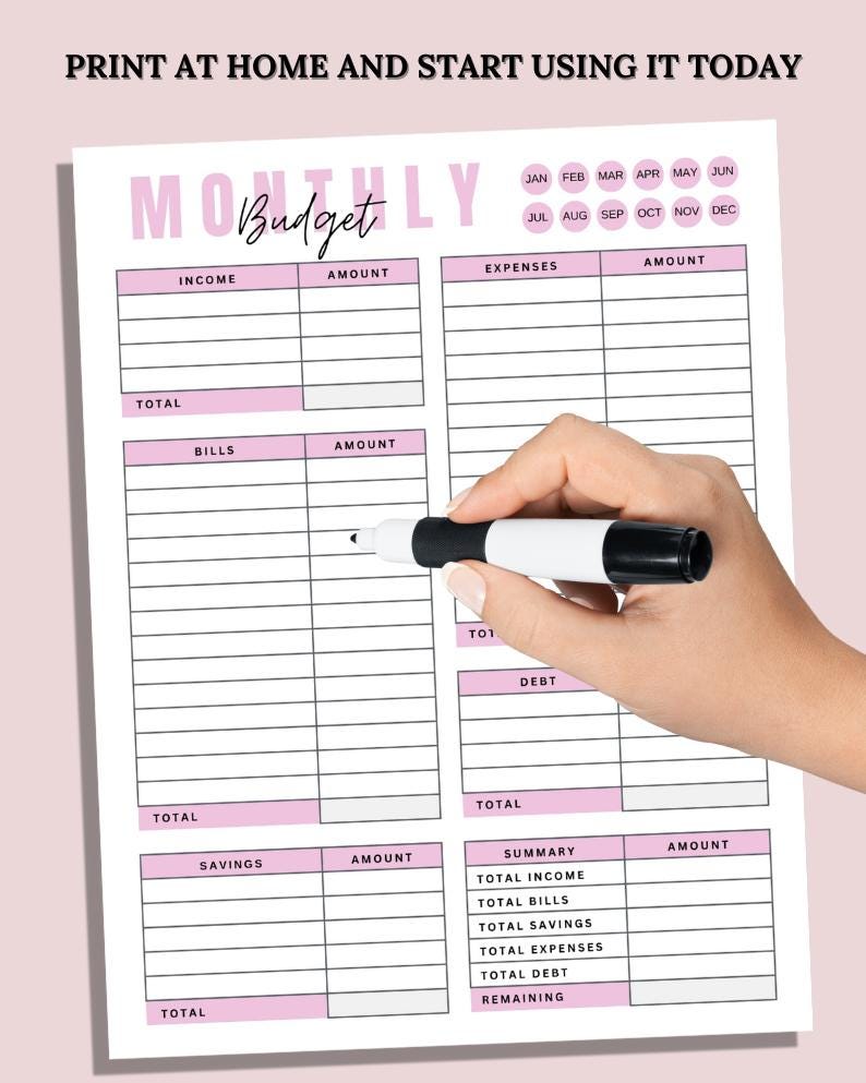 Monthly Budget Overview Template Printable, Printable Finance Tracker