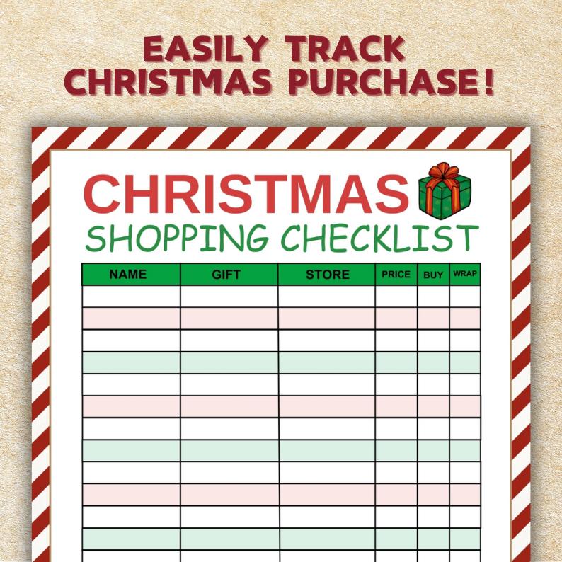 Christmas Shopping Gift List Printable, Christmas to Do List, Printable ...