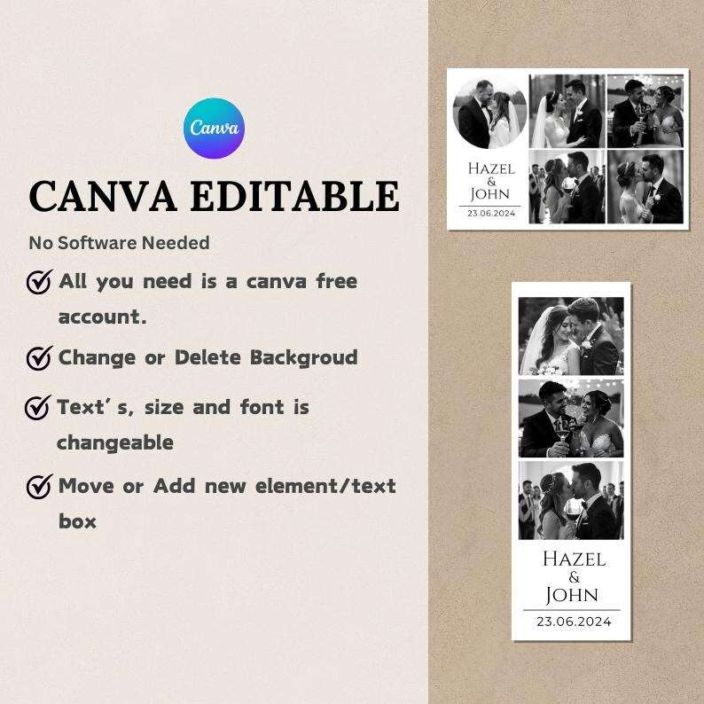 Photo Booth Wedding Strip Template 2x6 and 4x6. Minimalist Wedding ...