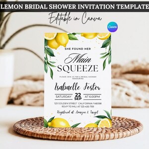 Editable She Found Her Main Squeeze Bridal Shower Invitation, Lemon Citrus Blue Floral, Printable Digital Instant Download