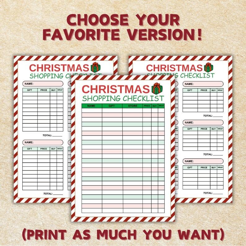 Christmas Shopping Gift List Printable, Christmas to Do List, Printable ...
