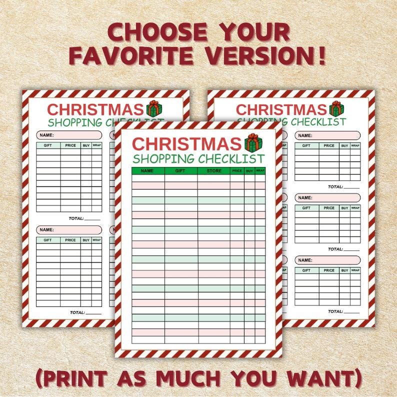 Christmas Shopping Gift List Printable, Christmas to Do List, Printable ...