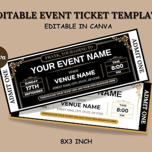 Event Ticket Template, Editable DIY Event Printable, Gift for him, Christmas, Surprise Getaway Invitation, Musical, Theatre Show, Concert