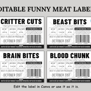 Editable Meat Labels for Halloween Pranks, Funny Fake Food Stickers, Butcher Label Template, Halloween Party Food Labels, Instant Download