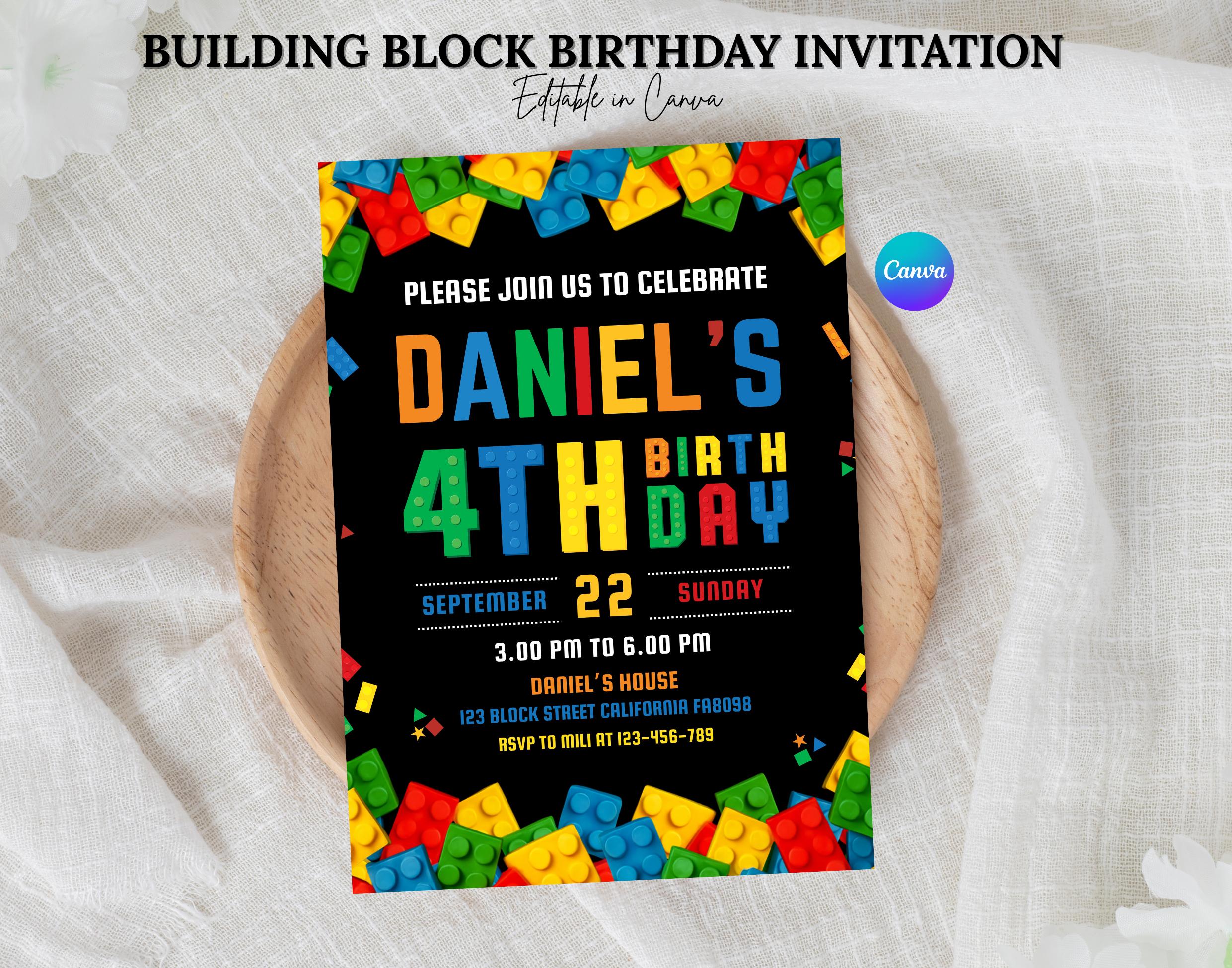 Invitation Block Design Editable Building Blocks Birthday Invitation | Blocks Birthday ...