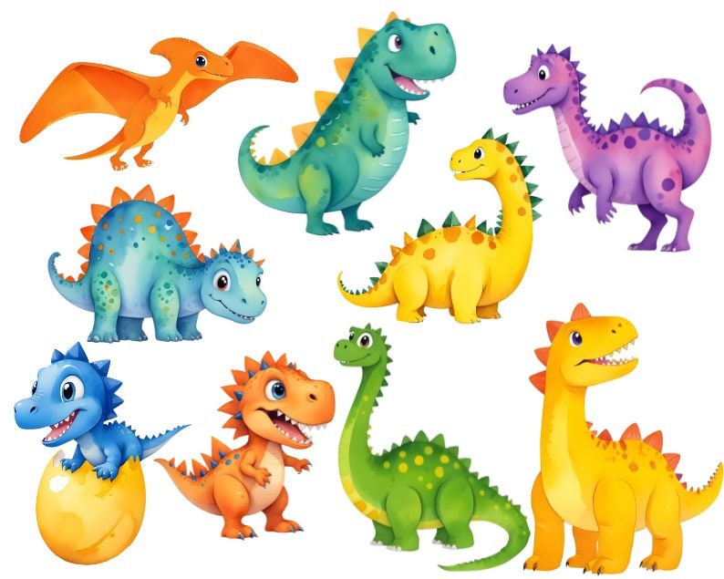 20 Cute Dinos Clipart, Scrapbook Printable Dinosaur Clip Art, Trex ...