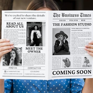 Editable Canva Business Newspaper Template, New Business announcement Template, Large Newspaper, Business Newspaper For photography