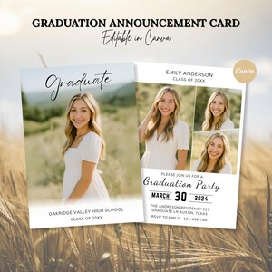Editable Modern Graduation Announcement Card, Minimalist Senior Party Invite, Multiple Photo Graduation Template, Evite, Instant Download