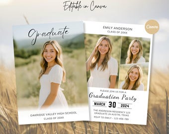 Modern Graduation Announcement Card: Minimalist Photo Template (Digital Download)