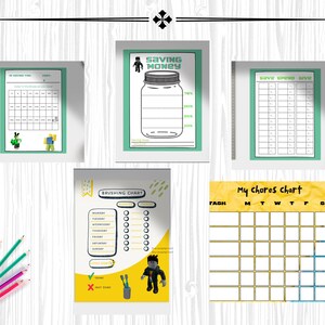 Kids' Printable Chore Chart, Money Jar Sheet, and Saving Plan. Roblox ...
