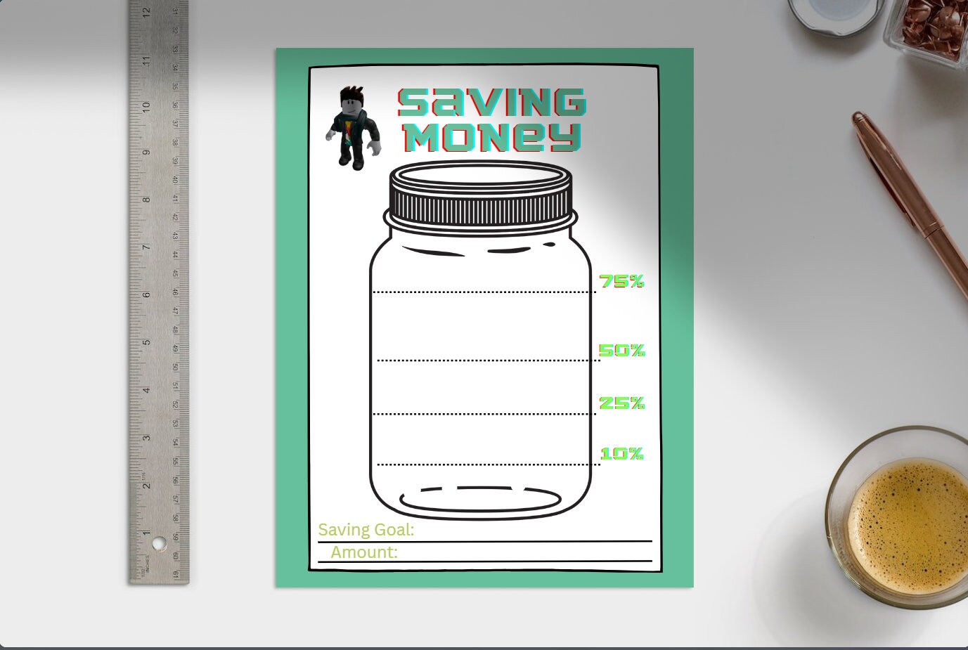 Kids' Printable Chore Chart, Money Jar Sheet, and Saving Plan. Roblox ...