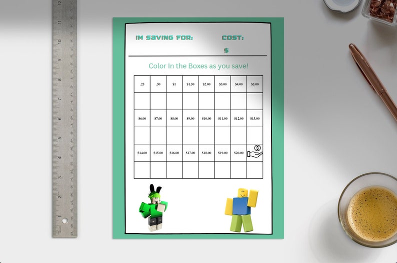 Kids' Printable Chore Chart, Money Jar Sheet, and Saving Plan. Roblox ...