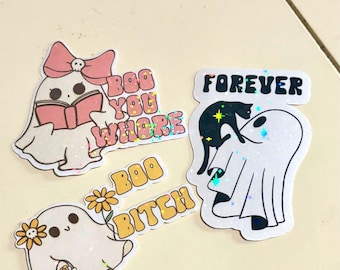 Water Resistant stickers ghost stickers Halloween stickers spooky sticker waterproof laptop stickers cute sticker cat sticker cat gift