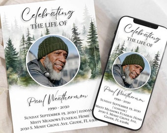 Green Forest Memorial Invitation Template: Celebration of Life (Digital)