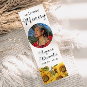Sunflower Memorial Bookmark: Funeral Favors Template (Digital Download)