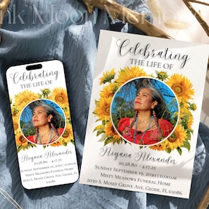 Annuncio funebre Modello di invito funebre Biglietti commemorativi modificabili per la celebrazione della vita Invito Girasoli gialli Invito digitale, YS1