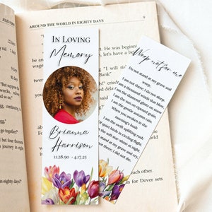 Marque-page commémoratif Cadeaux funéraires pour invités Modèle modifiable Cadeaux funéraires pour invités Fleurs de printemps Cadeaux funéraires pour invités, CF1
